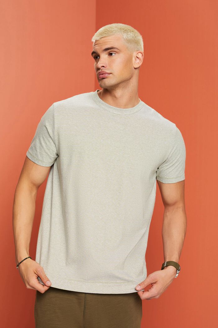 Pruhované žerzejové tričko, směs bavlny a lnu, LEAF GREEN, detail image number 0