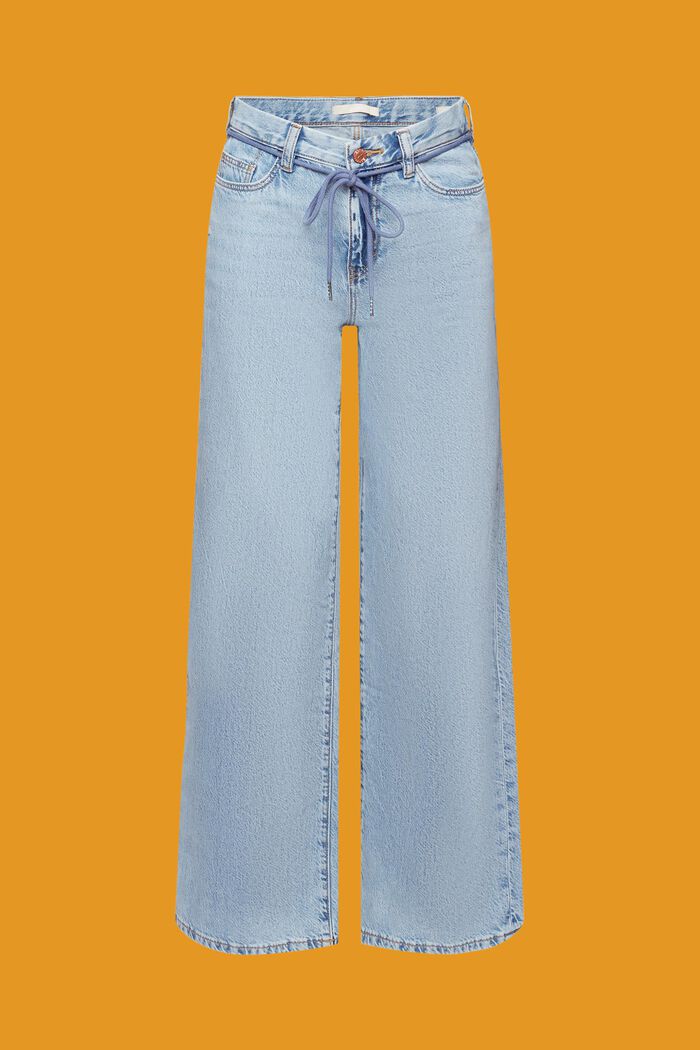 Džíny s vysokým pasem, široké nohavice, opasek, BLUE LIGHT WASHED, detail image number 7
