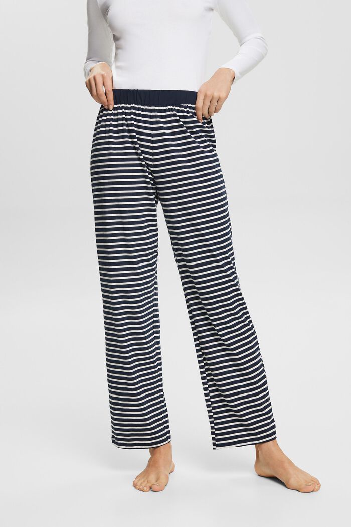 Proužkované pyžamové kalhoty bez zapínání, NAVY, detail image number 0