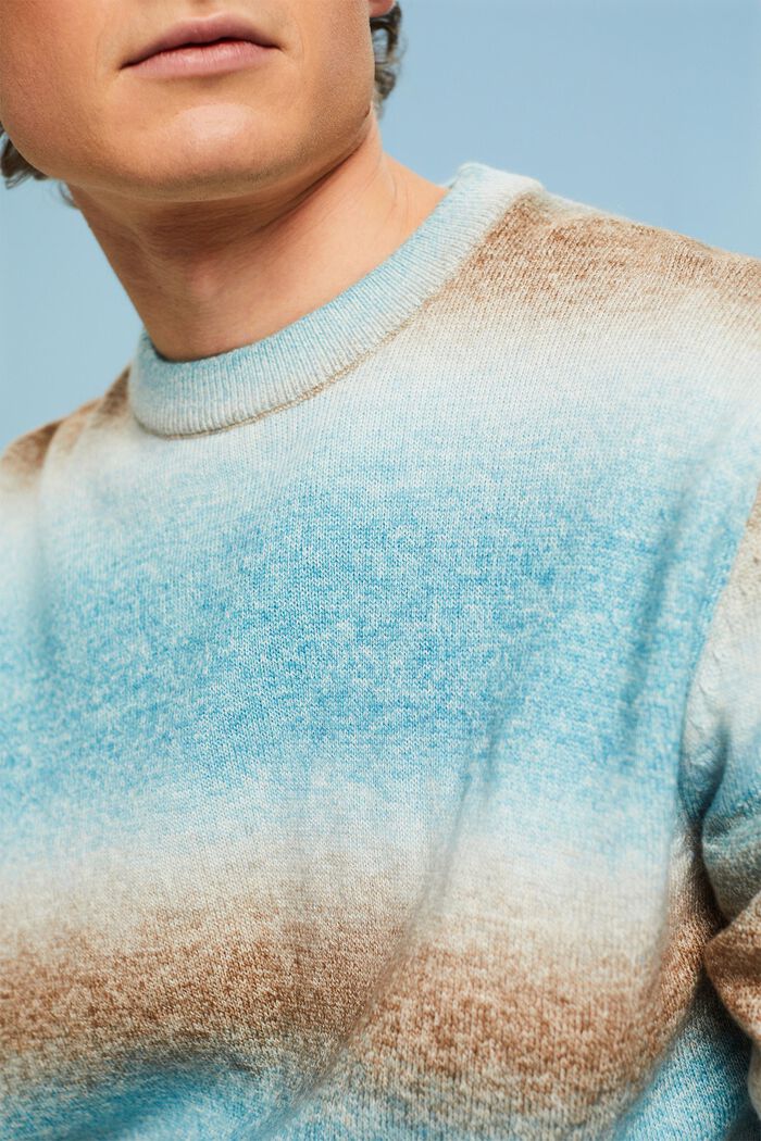 Pruhovaný pulovr, kulatý výstřih a přechod barev, DARK TURQUOISE, detail image number 3