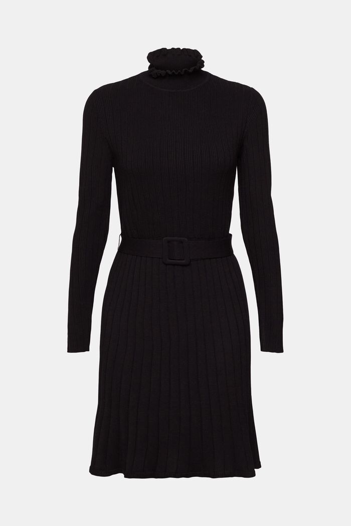 Pletené šaty s opaskem, LENZING™ ECOVERO™, BLACK, detail image number 7