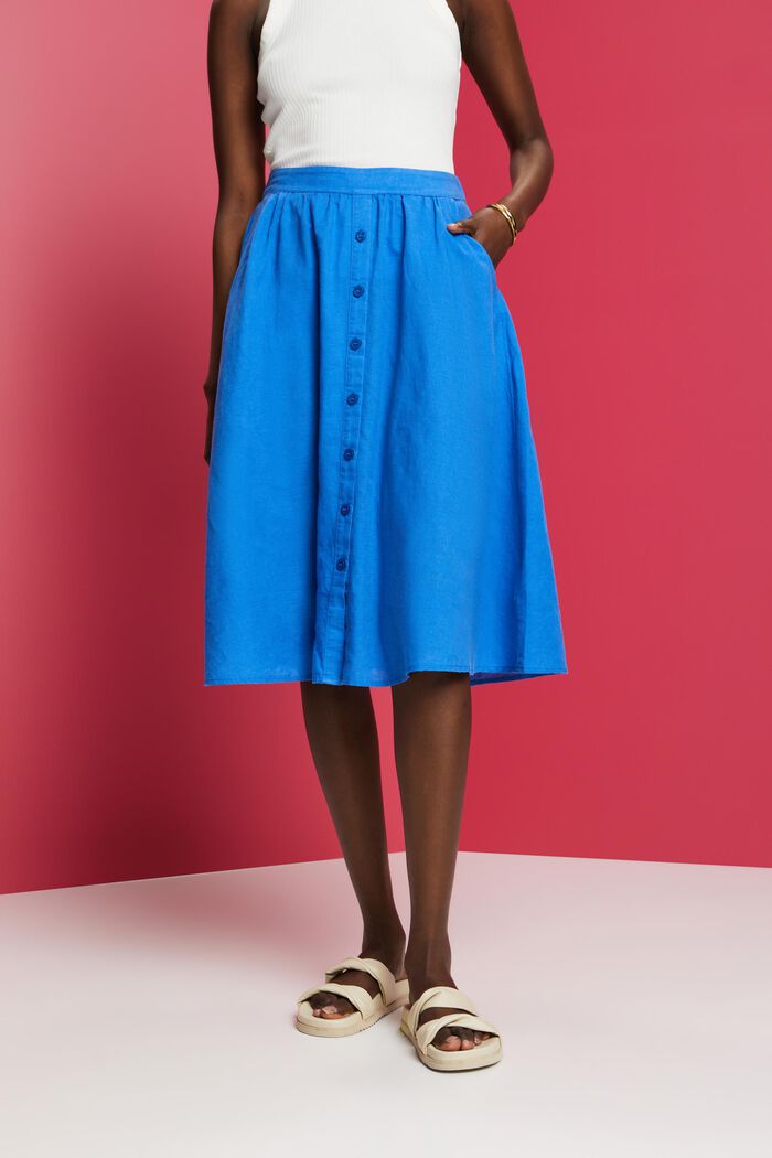 Midi sukně, směs lnu s bavlnou, BRIGHT BLUE, detail image number 0