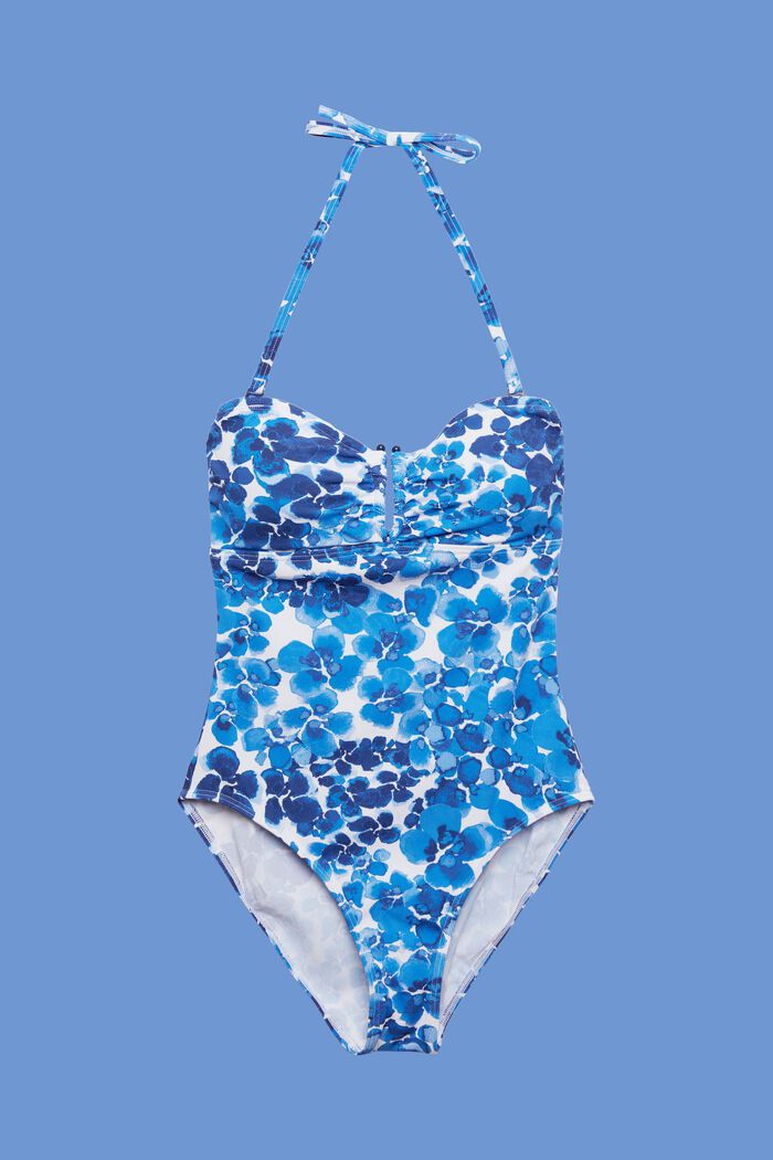 Vyztužené plavky vcelku, vázání za krk, celoplošný potisk, BLUE, detail image number 3