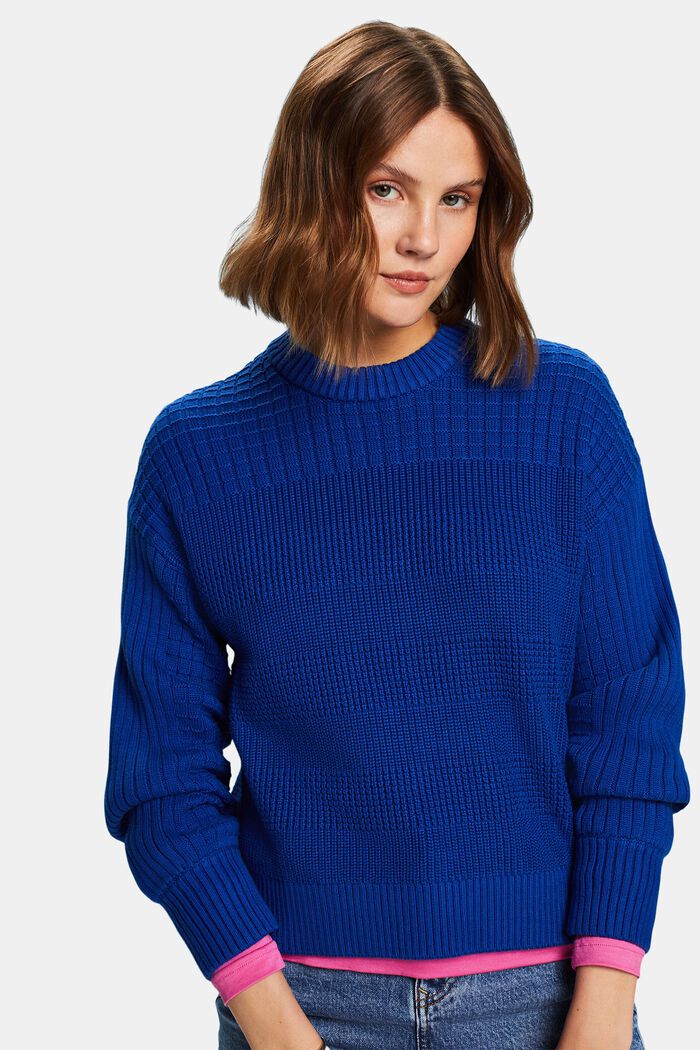 Strukturovaný pulovr s kulatým výstřihem, BRIGHT BLUE, detail image number 0