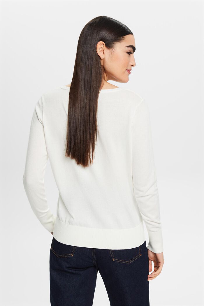 Bavlněný pulovr se špičatým výstřihem, OFF WHITE, detail image number 3