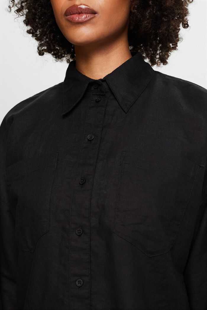 Košilová halenka ze směsi bavlny a lnu, BLACK, detail image number 3