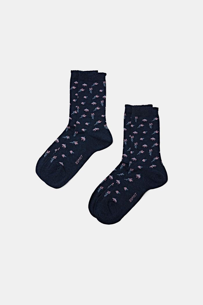 Květované ponožky z pleteniny, 2 páry v balení, MARINE, detail image number 0