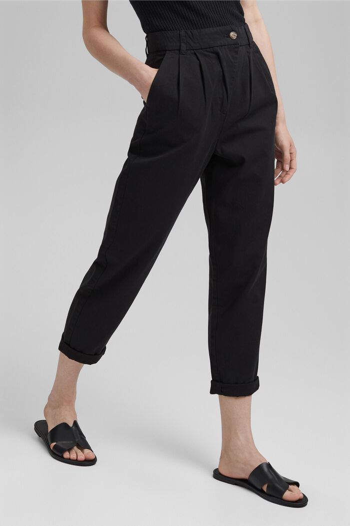 Kalhoty chino s vysokým pasem, 100% bavlna Pima, BLACK, detail image number 0