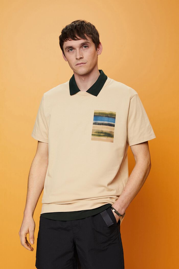 Tričko s kulatým výstřihem ke krku, 100% bavlna, SAND, detail image number 0