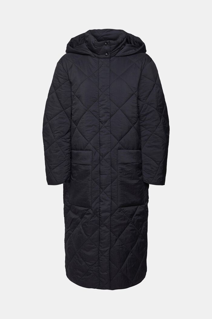 Dlouhý prošívaný kabát s kapucí, BLACK, detail image number 6