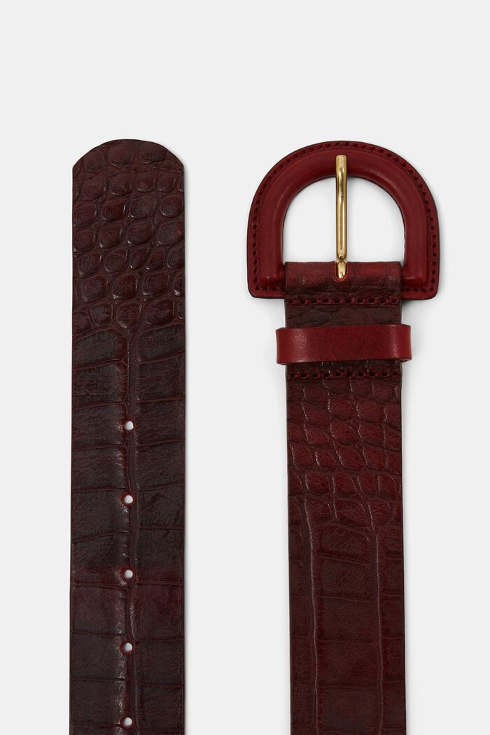 Kožený opasek s texturou krokodýlí kůže, BORDEAUX RED, detail image number 1