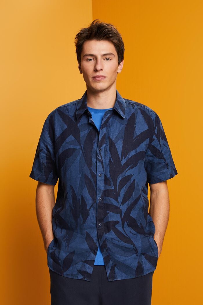 Vzorovaná košile s krátkým rukávem, 100% bavlna, NAVY, detail image number 0