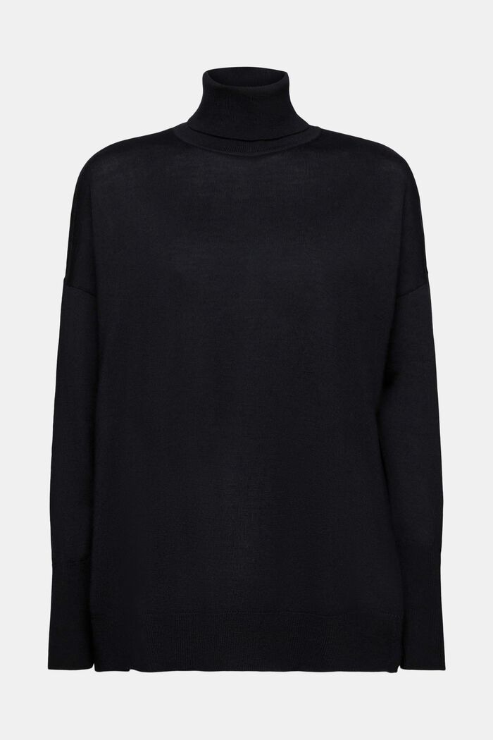 Oversize pulovr s rolákem, z vlny, BLACK, detail image number 6