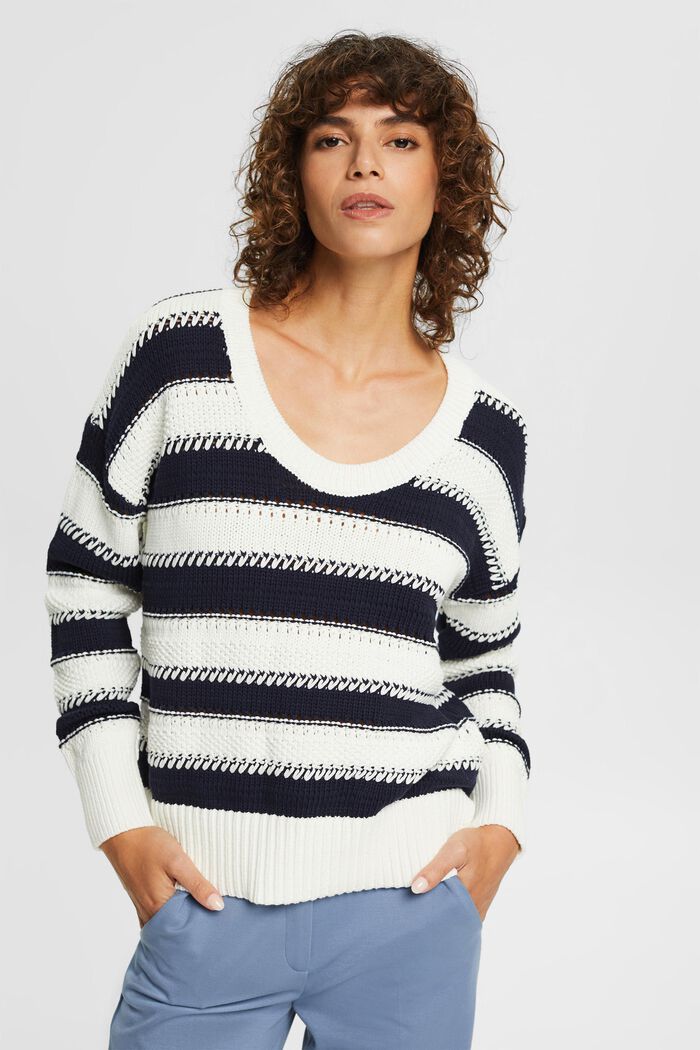 Pletený pulovr s proužky, OFF WHITE, detail image number 0