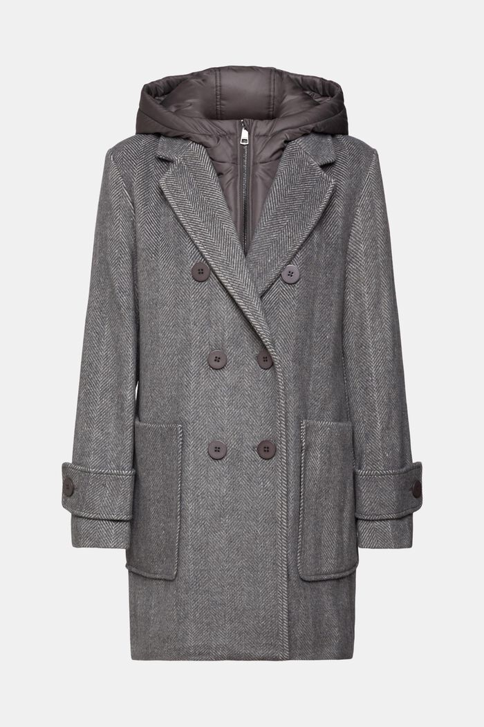 Kabát z vlněné směsi s odnímatelnou kapucí, GUNMETAL, detail image number 6