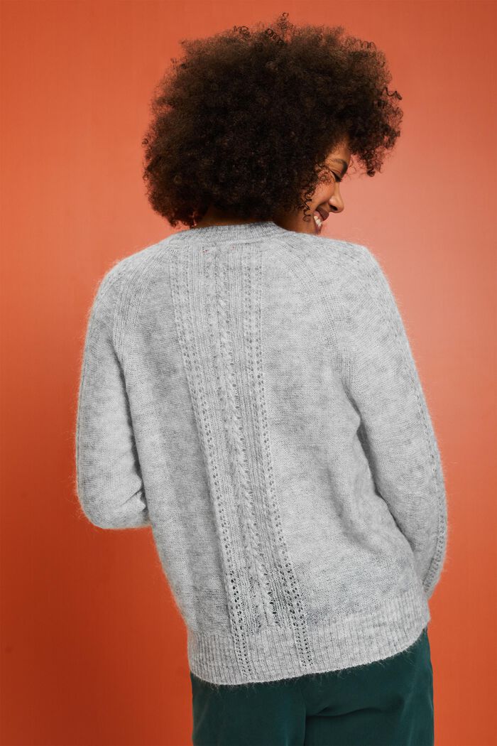 Pletený pulovr s výstřihem ke krku a s dírkovaným vzorem, LIGHT GREY, detail image number 4