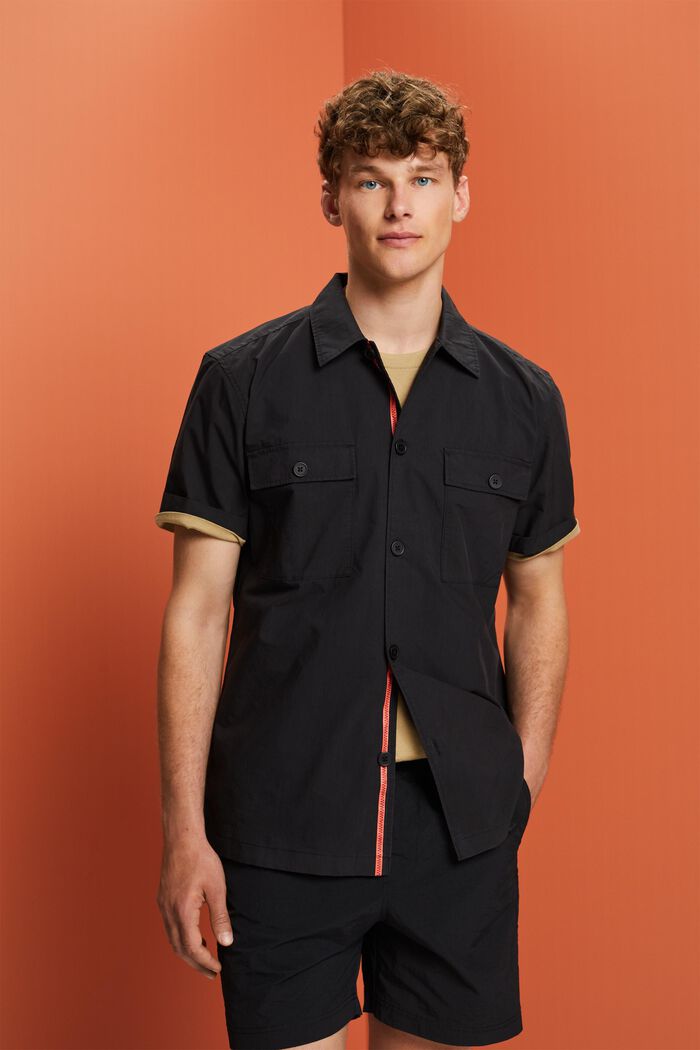Košile s krátkým rukávem, směs s bavlnou, BLACK, detail image number 0