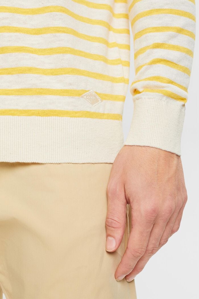 Pruhovaný pulovr ze směsi bavlny a lnu, SUNFLOWER YELLOW, detail image number 4