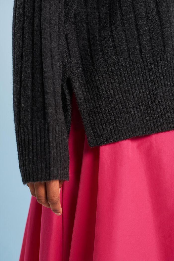 Plochý pulovr z žebrové pleteniny, ANTHRACITE, detail image number 3