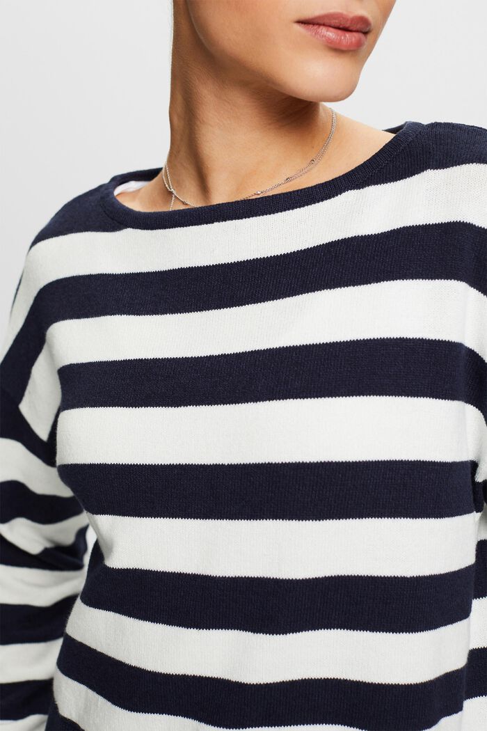 Pruhovaný pulovr ze směsi bavlny a lnu, NAVY, detail image number 4