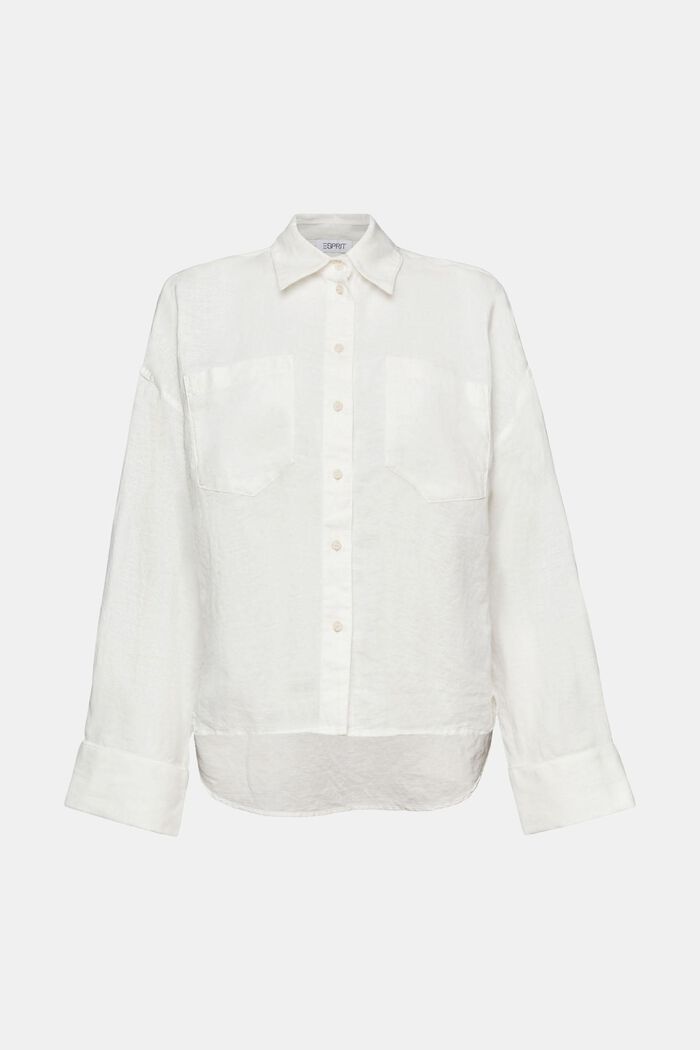 Košilová halenka ze směsi bavlny a lnu, OFF WHITE, detail image number 6