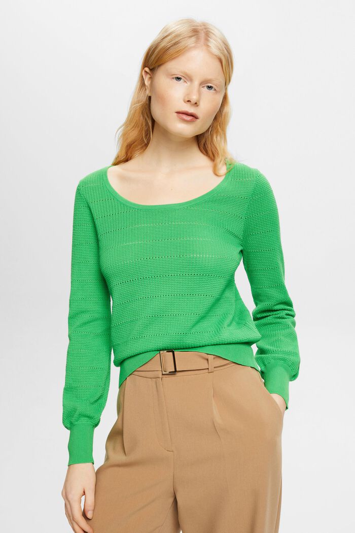 Bavlněný pulovr s dírkovaným vzorem, GREEN, detail image number 0