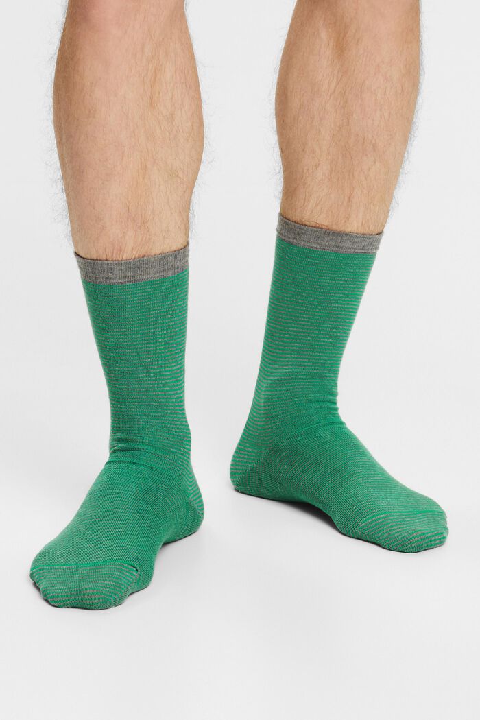 2 páry ponožek z hrubé pruhované pleteniny, GREEN / GREY, detail image number 1
