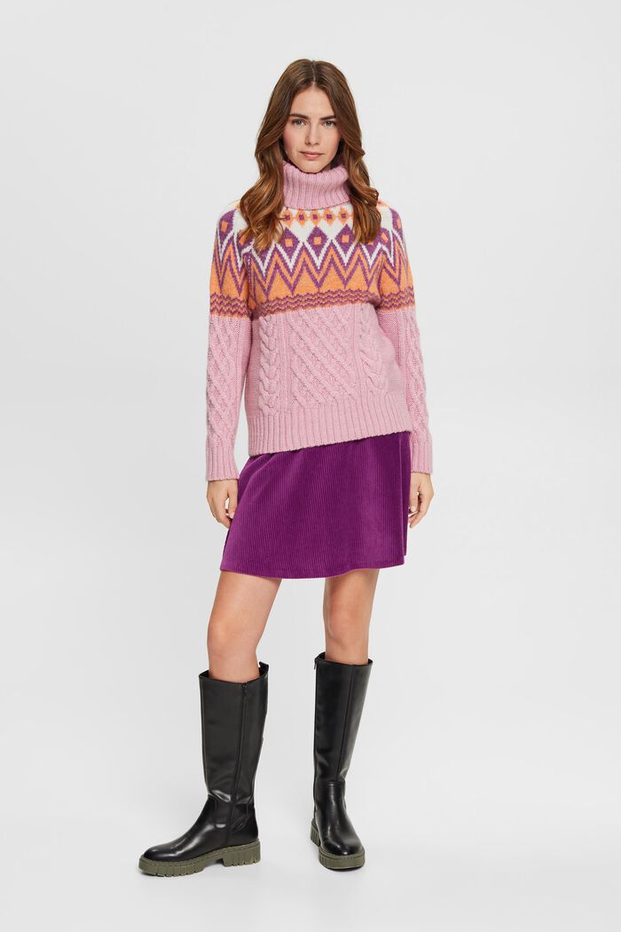 Žakárový pulovr s rolákem, z pleteniny s vlnou, PINK, detail image number 4