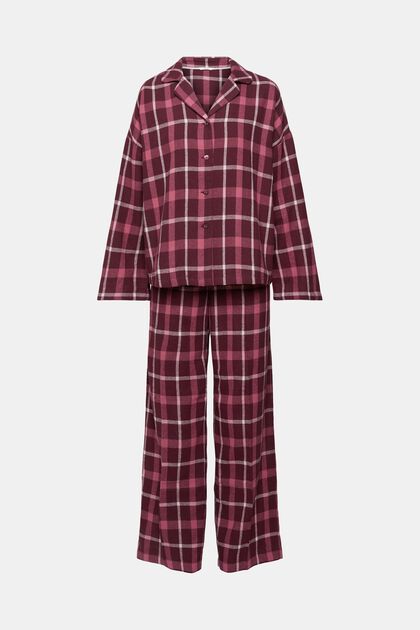 Károvaná pyžamová souprava z flanelu, BORDEAUX RED, overview