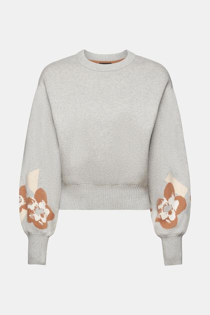 Zkrácený pulovr s nabíranými rukávy a květovaným žakárem