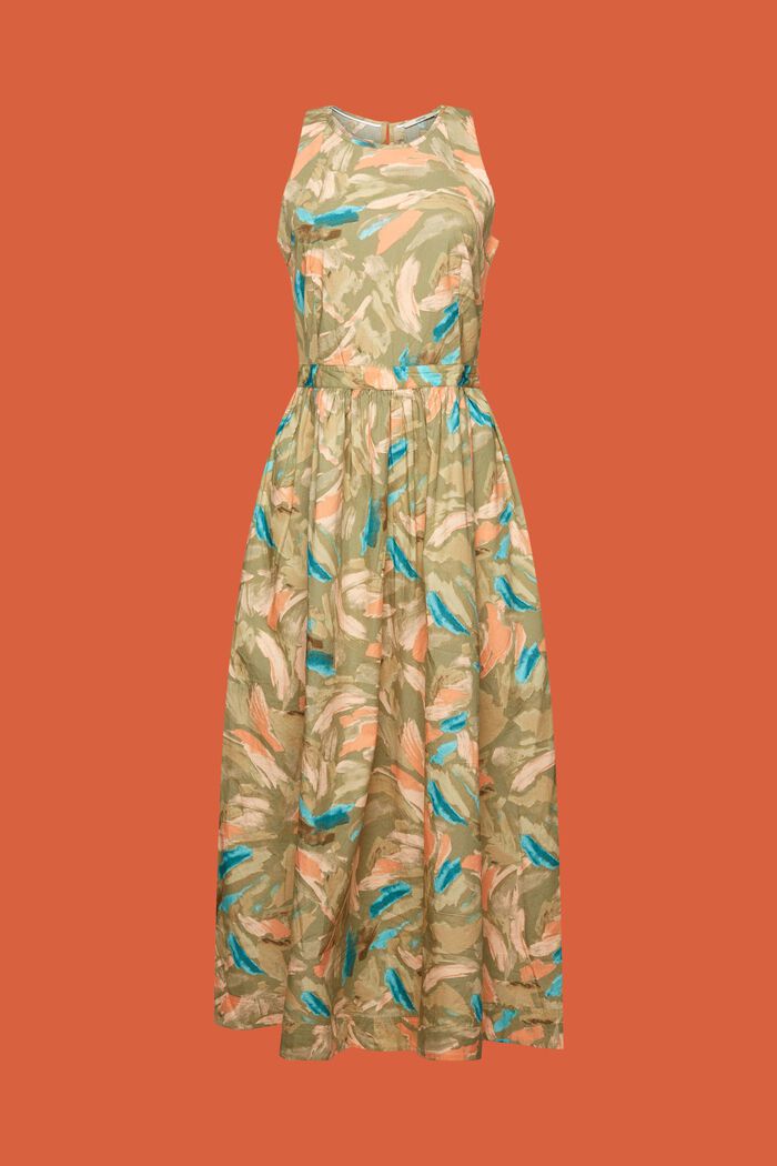 Vzorované midi šaty, 100% bavlna, LIGHT KHAKI, detail image number 6