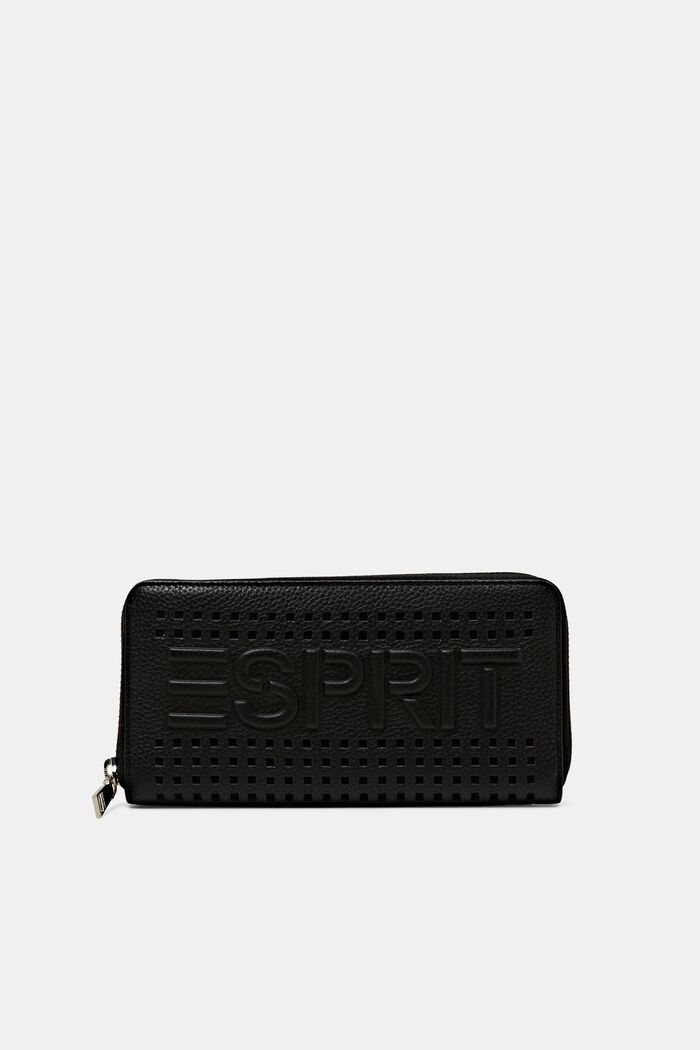 Kožená peněženka s logem na zip kolem dokola, BLACK, detail image number 0