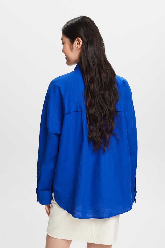 Košilová halenka ze směsi bavlny a lnu, BRIGHT BLUE, detail image number 2