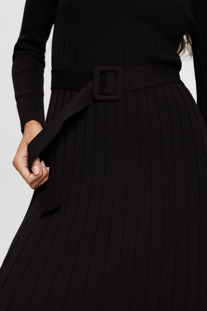Pletené šaty s opaskem, LENZING™ ECOVERO™, BLACK, detail image number 4