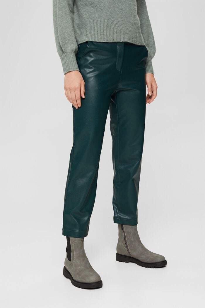 Zkrácené kalhoty se vzhledem kůže, DARK TEAL GREEN, detail image number 0