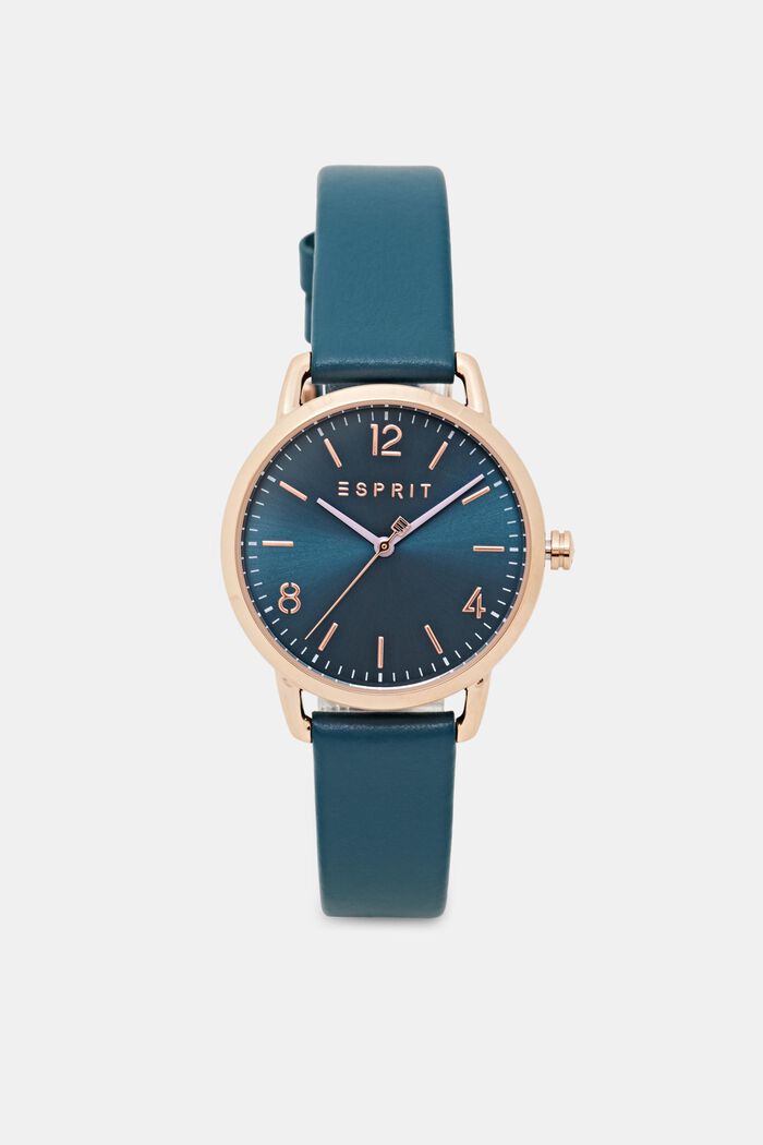 Nerezové hodinky s koženým páskem, BLUE, detail image number 0