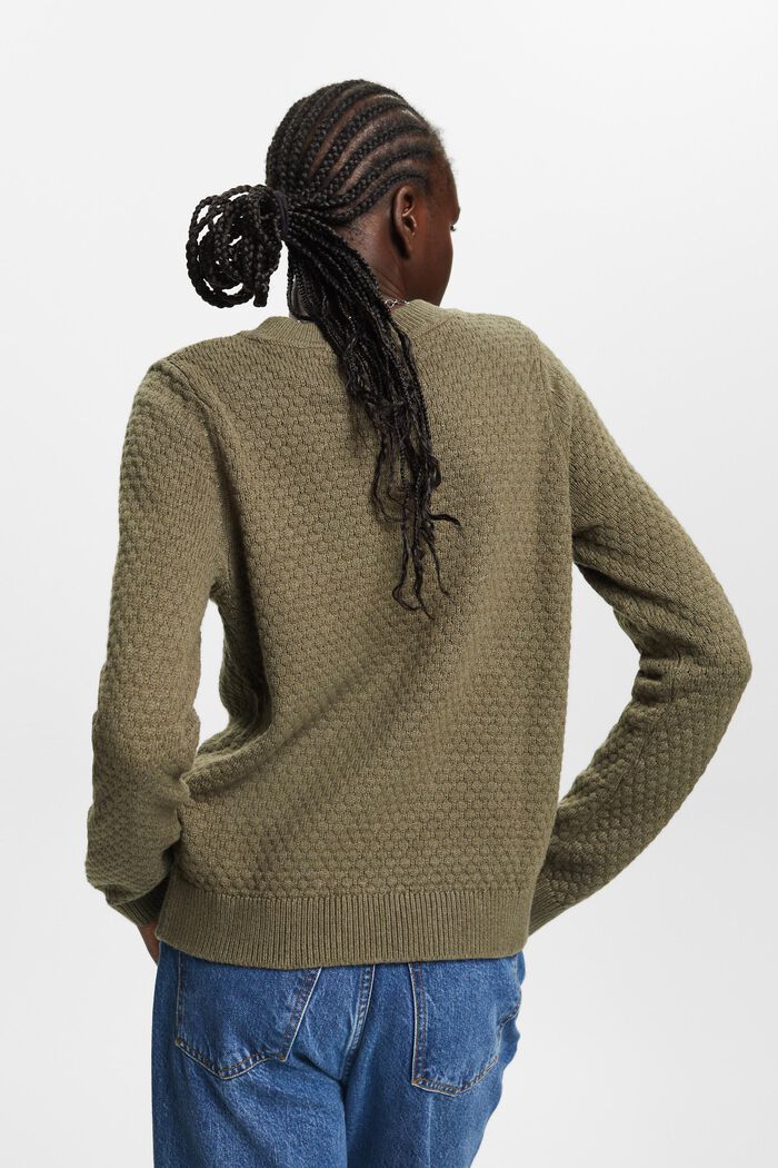 Texturovaný pletený pulovr, směs s bavlnou, KHAKI GREEN, detail image number 3