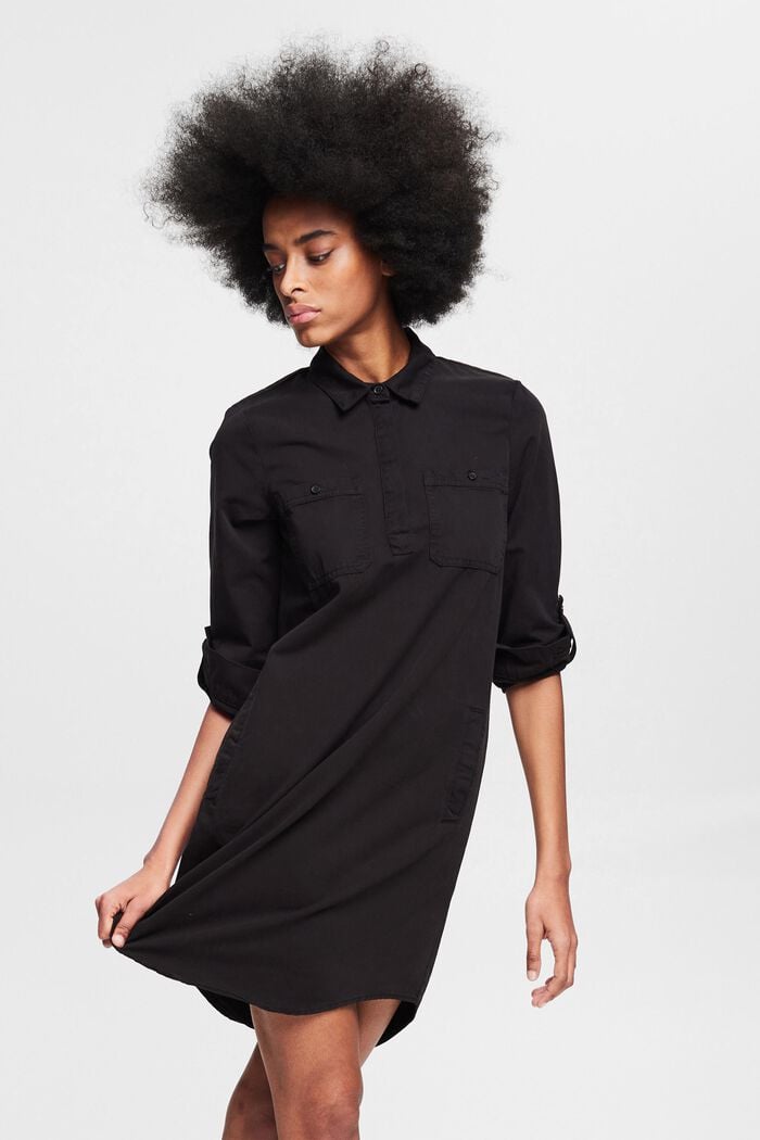 Plátěné šaty ze 100% pima bavlny, BLACK, overview