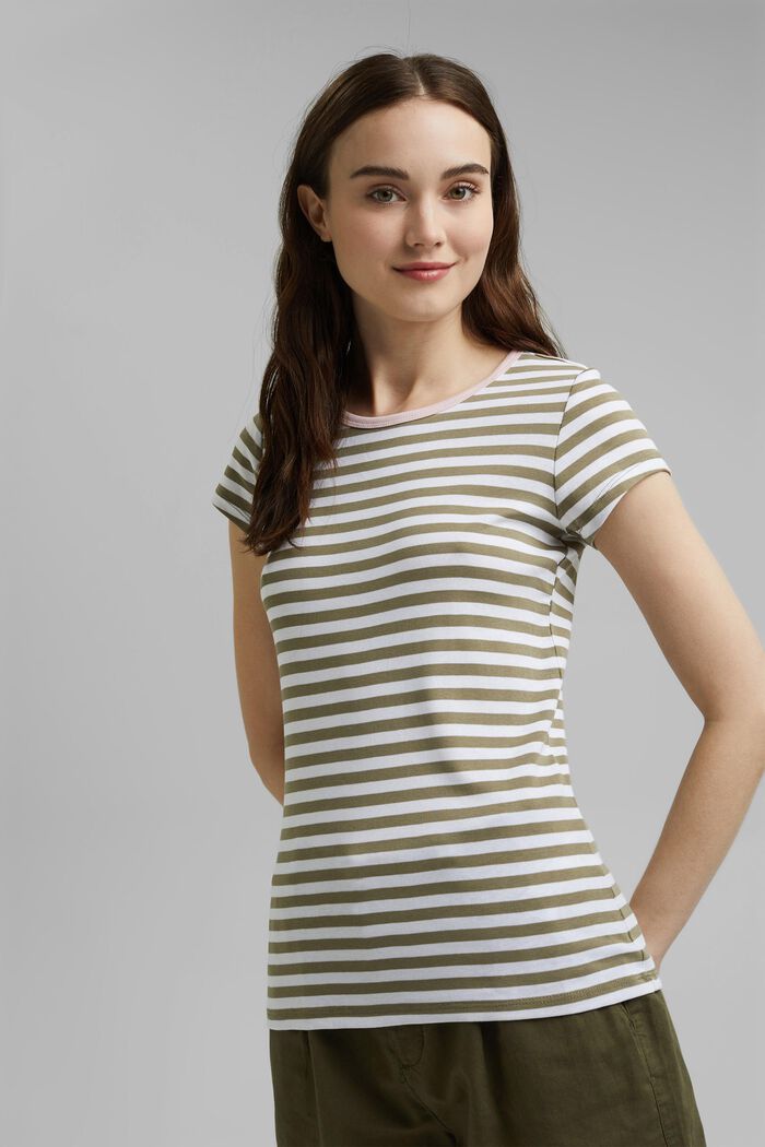 Tričko s pruhovaným vzorem, bio bavlna, LIGHT KHAKI, detail image number 0
