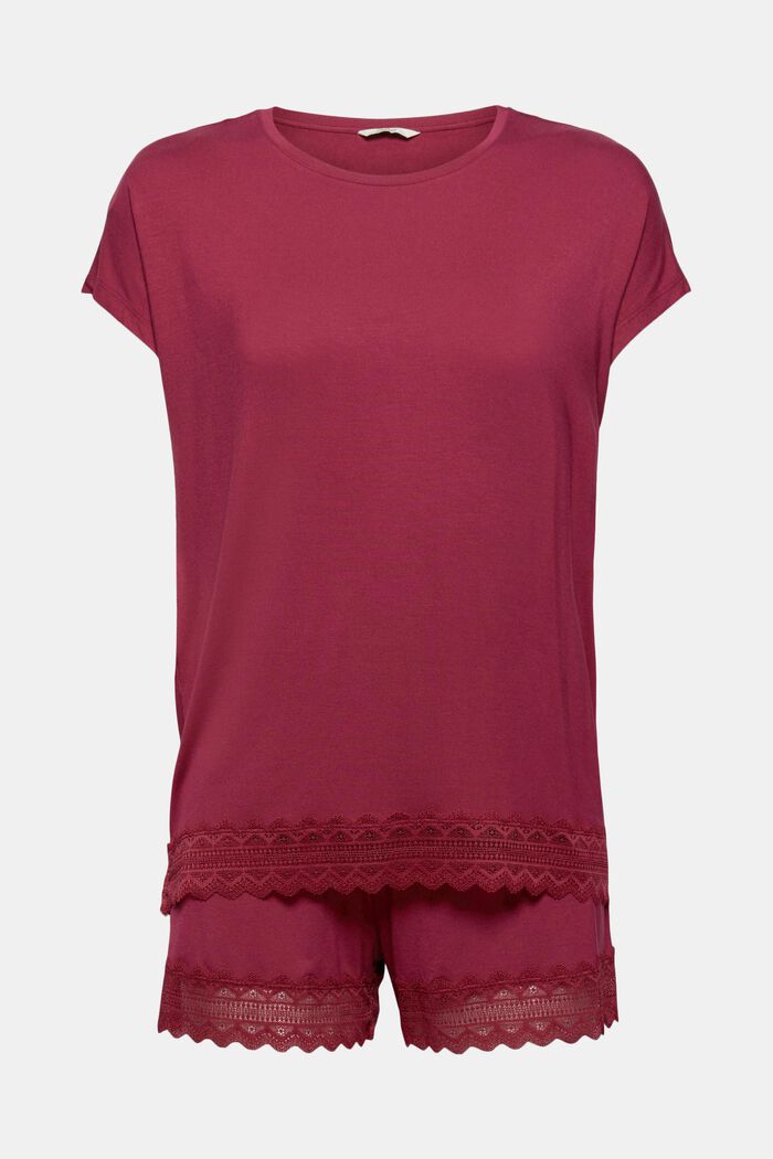 Krátké žerzejové pyžamo z materiálu LENZING™ ECOVERO™, DARK RED, detail image number 5
