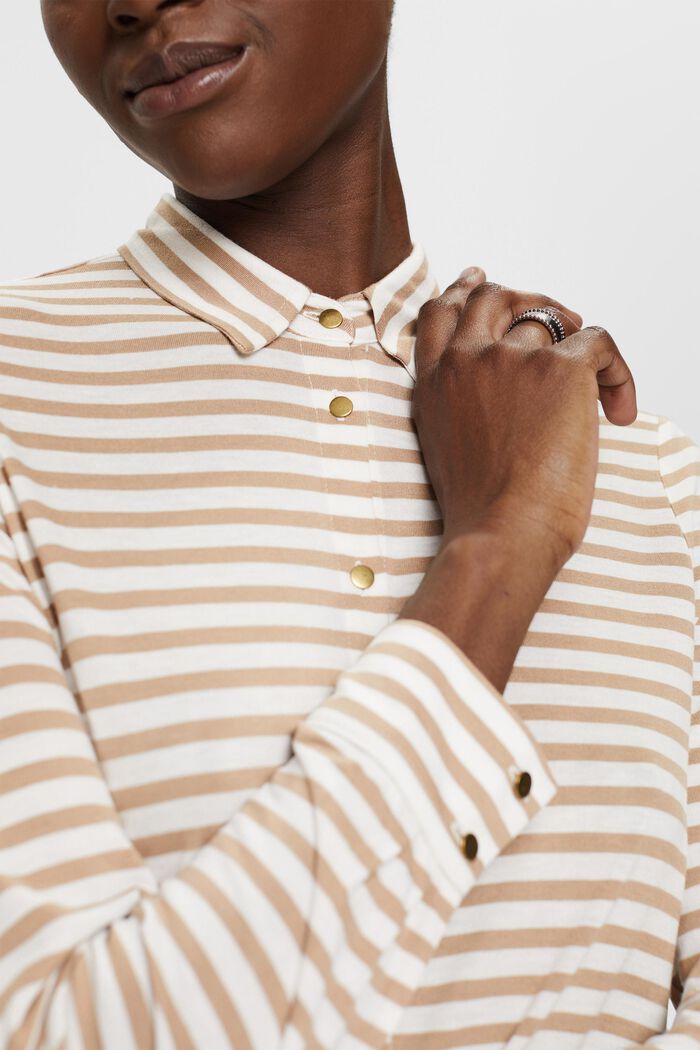 Pruhované tričko s dlouhým rukávem a knoflíky, OFF WHITE, detail image number 2