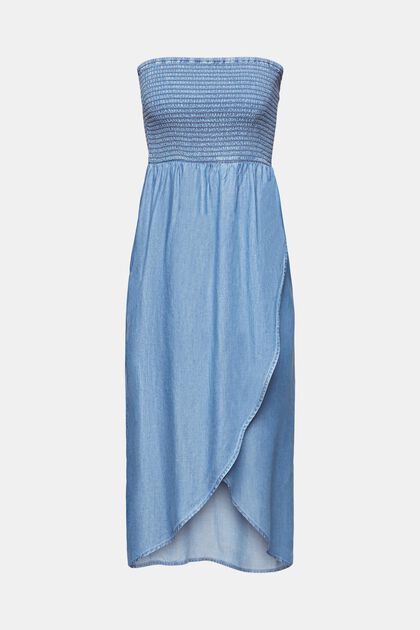 Řasené tubusové šaty z imitace denimu, BLUE MEDIUM WASHED, overview
