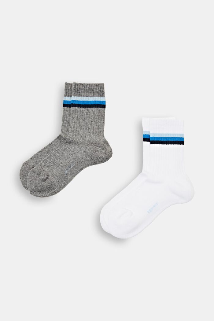 2 páry žebrovaných ponožek s proužky, WHITE/DARK GREY, detail image number 0