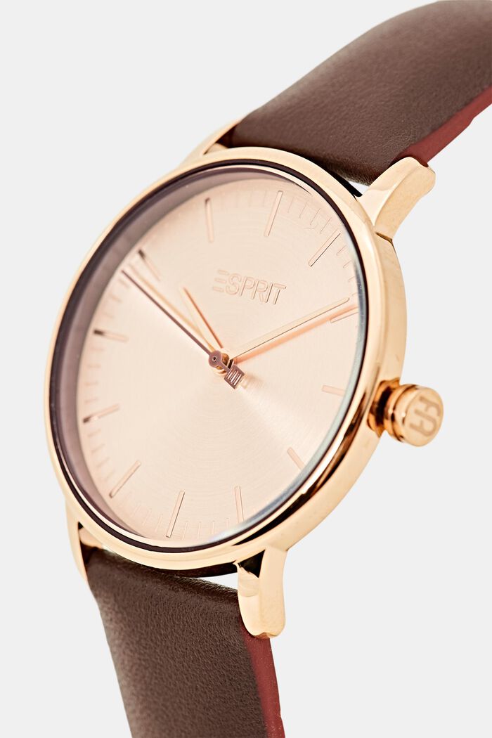 Nerezové hodinky s koženým páskem, BROWN, detail image number 1