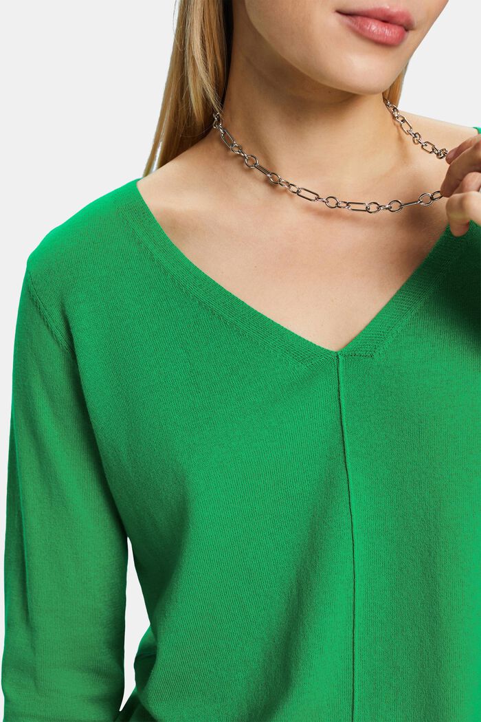 Bavlněný pulovr se špičatým výstřihem, GREEN, detail image number 3