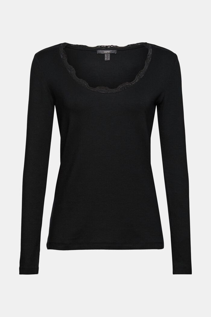 Z materiálu TENCEL™: tričko s dlouhým rukávem a krajkou, BLACK, detail image number 5