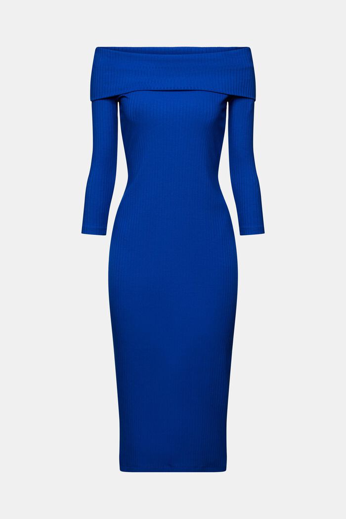 Žebrové midi šaty s odhalenými rameny, BRIGHT BLUE, detail image number 6