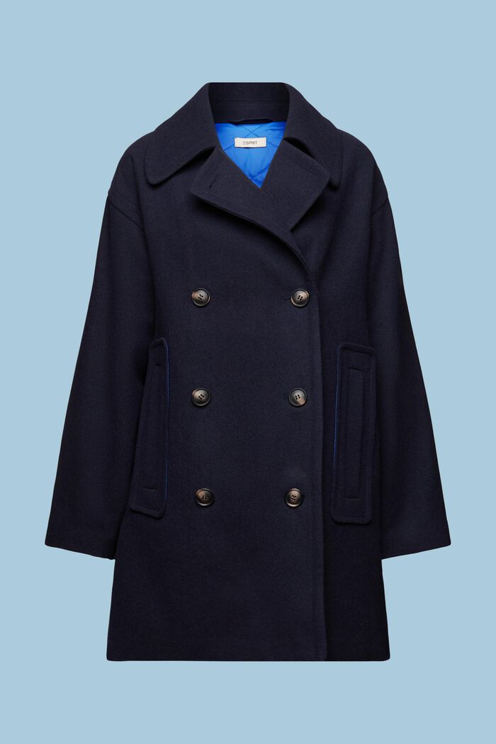 Dvouřadý kratší kabát z vlněné směsi, NAVY, detail image number 6